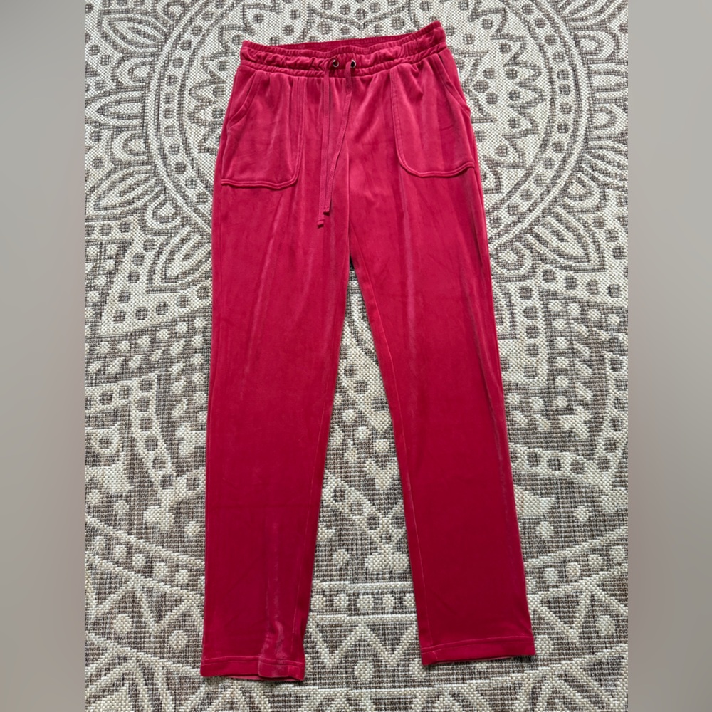 Rae Dunn Red Velour Polyester Casual Pants Pajamas/Lounge Womens Size Small